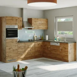 Held Küchenzeile in L-Form Sorrella 270cm mit Backofen, Geschirrspüler und Kühlschrank - Eiche