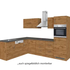 Held Küchenzeile in L-Form Sorrella 270cm mit Backofen, Geschirrspüler und Kühlschrank - Eiche