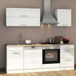 Held Küchenzeile Ragnar 220cm mit Backofen und Geschirrspüler - Hochglanz weiß