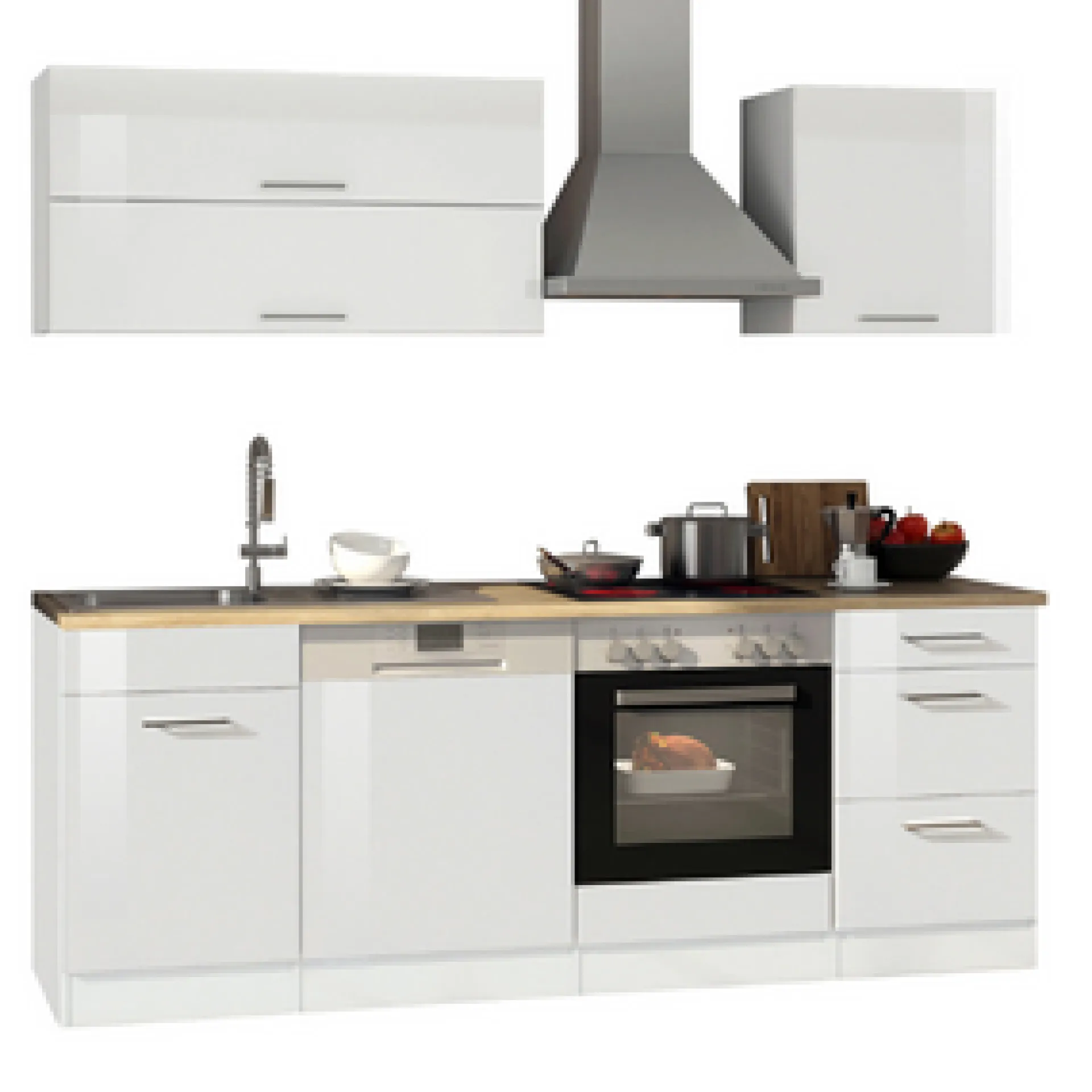 Held Küchenzeile Ragnar 220cm mit Backofen und Geschirrspüler - Hochglanz weiß