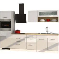 Held Küchenzeile Ragnar 290cm mit Backofen und Kühlschrank - Hochglanz weiß