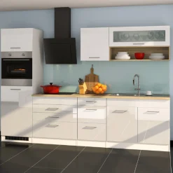 Held Küchenzeile Ragnar 290cm mit Backofen und Kühlschrank - Hochglanz weiß