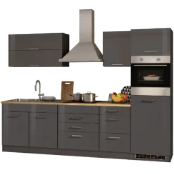 Held Küchenzeile Ragnar 290cm mit Backofen und Kühlschrank - Hochglanz