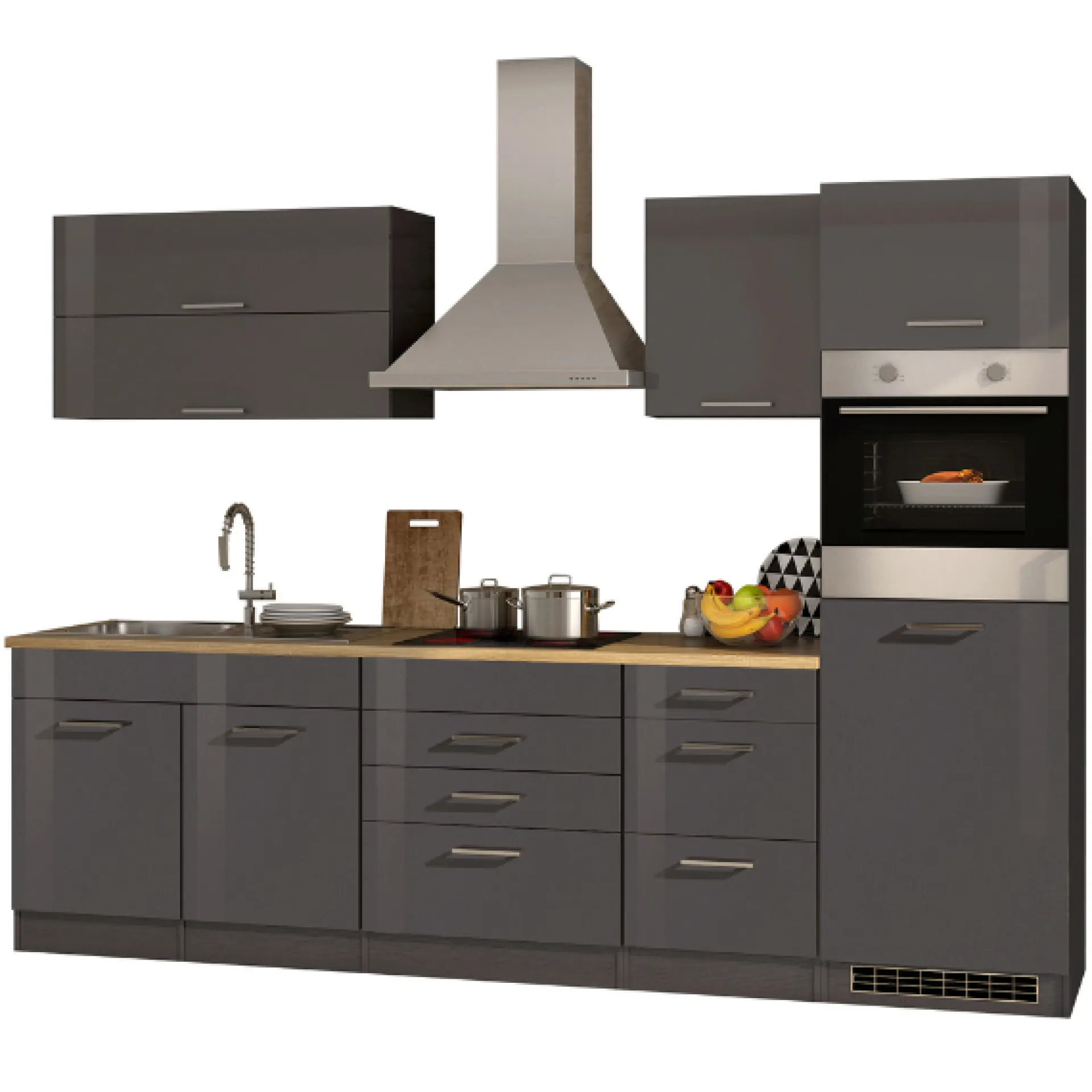 Held Küchenzeile Ragnar 290cm mit Backofen und Kühlschrank - Hochglanz