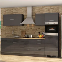Held Küchenzeile Ragnar 290cm mit Backofen und Kühlschrank - Hochglanz