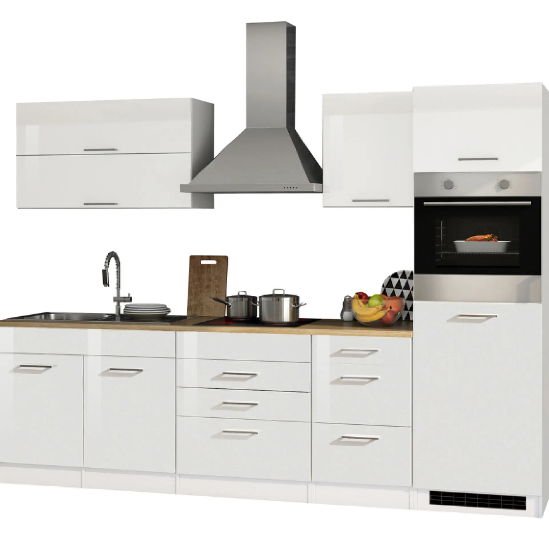 Held Küchenzeile Ragnar 290cm mit Backofen - Hochglanz weiß