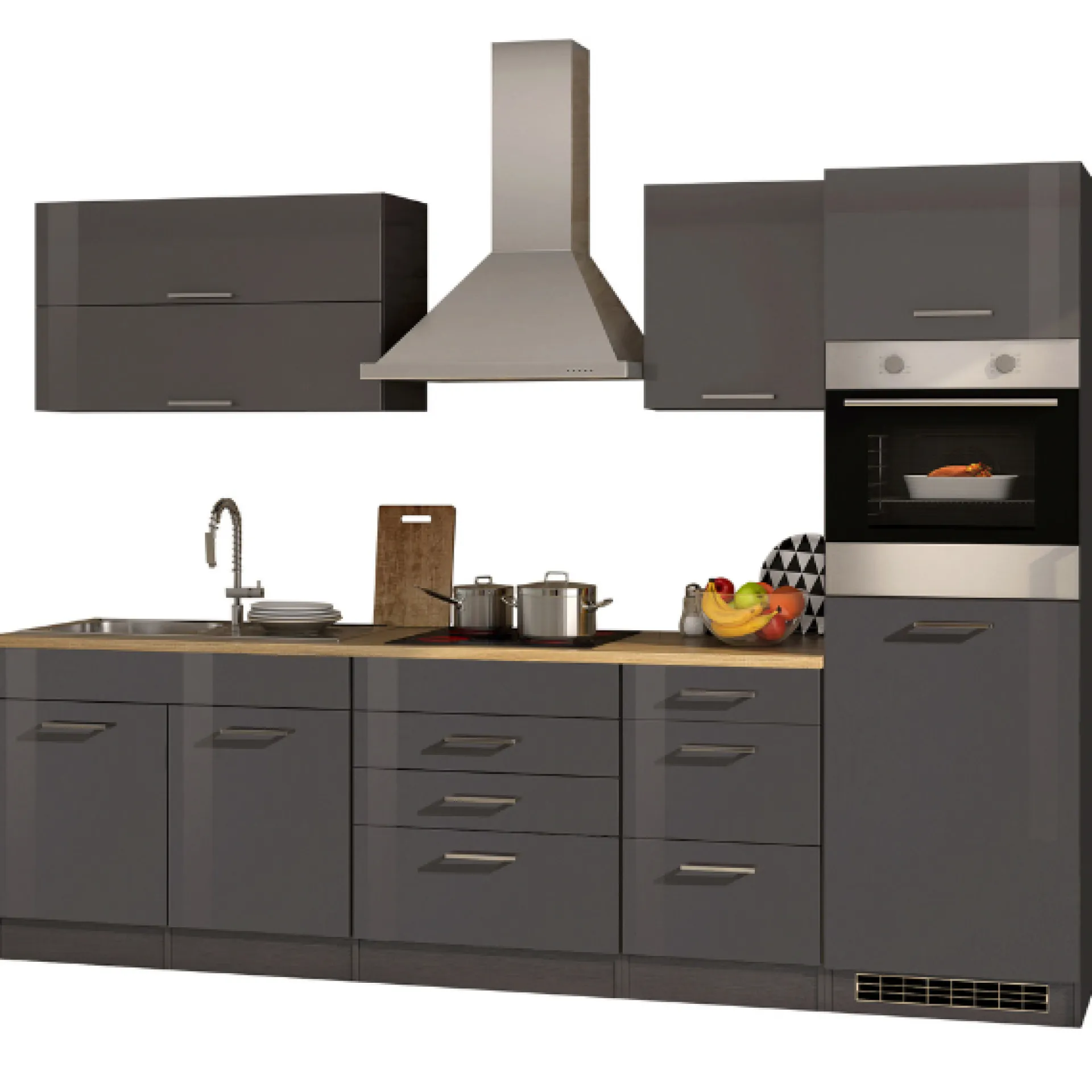 Held Küchenzeile Ragnar 290cm mit Backofen - Hochglanz