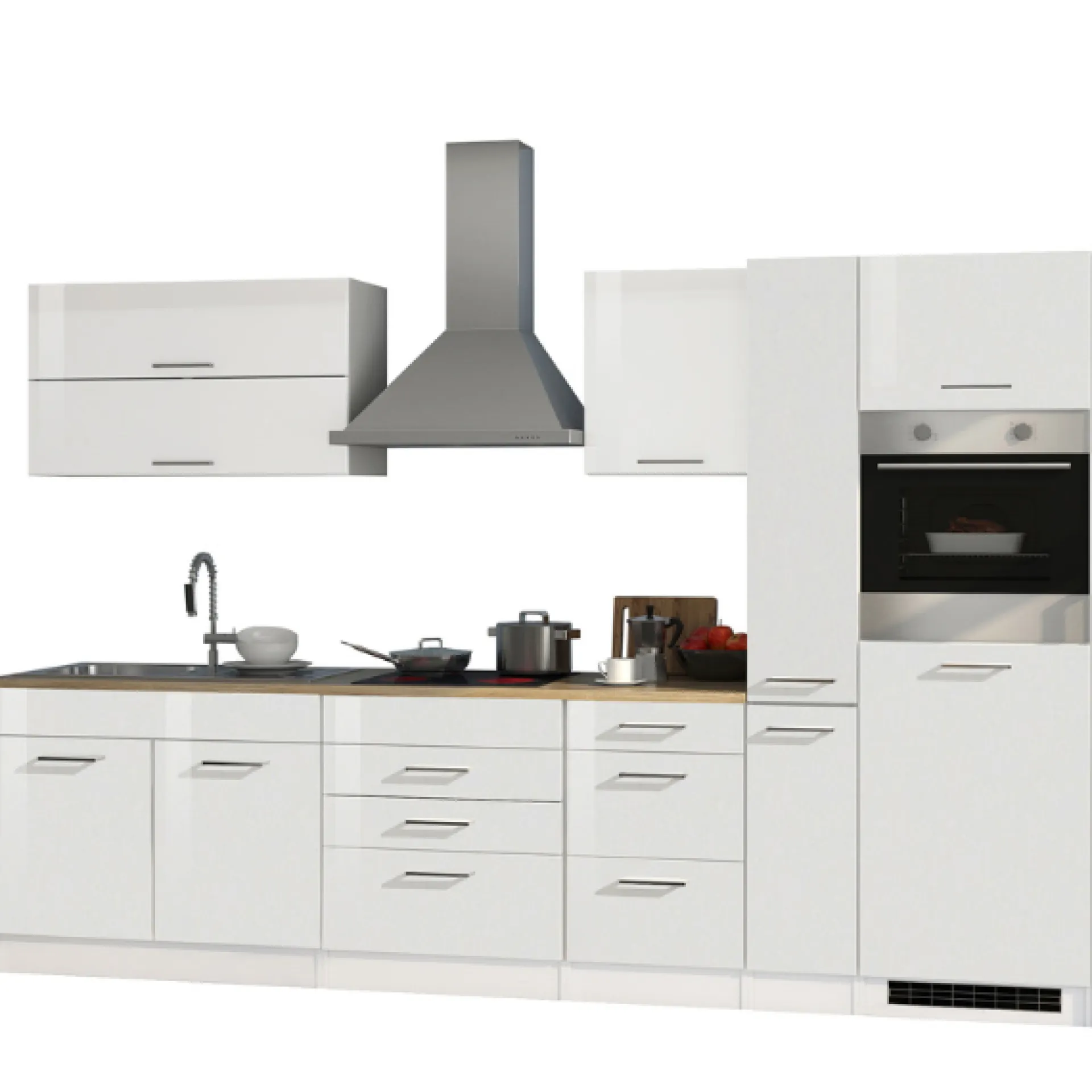 Held Küchenzeile Ragnar 320cm mit Backofen - Hochglanz weiß