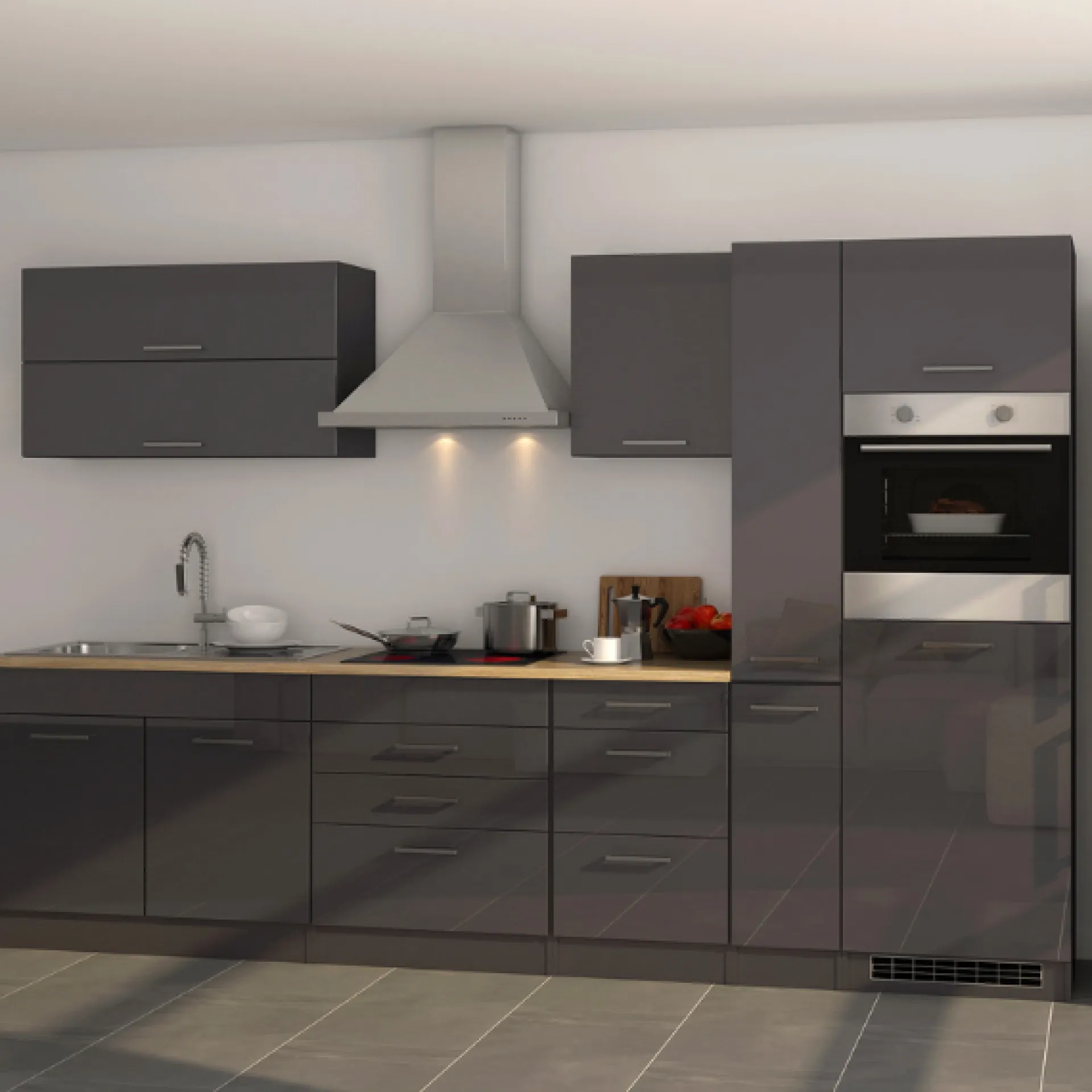 Held Küchenzeile Ragnar 320cm mit Backofen - Hochglanz