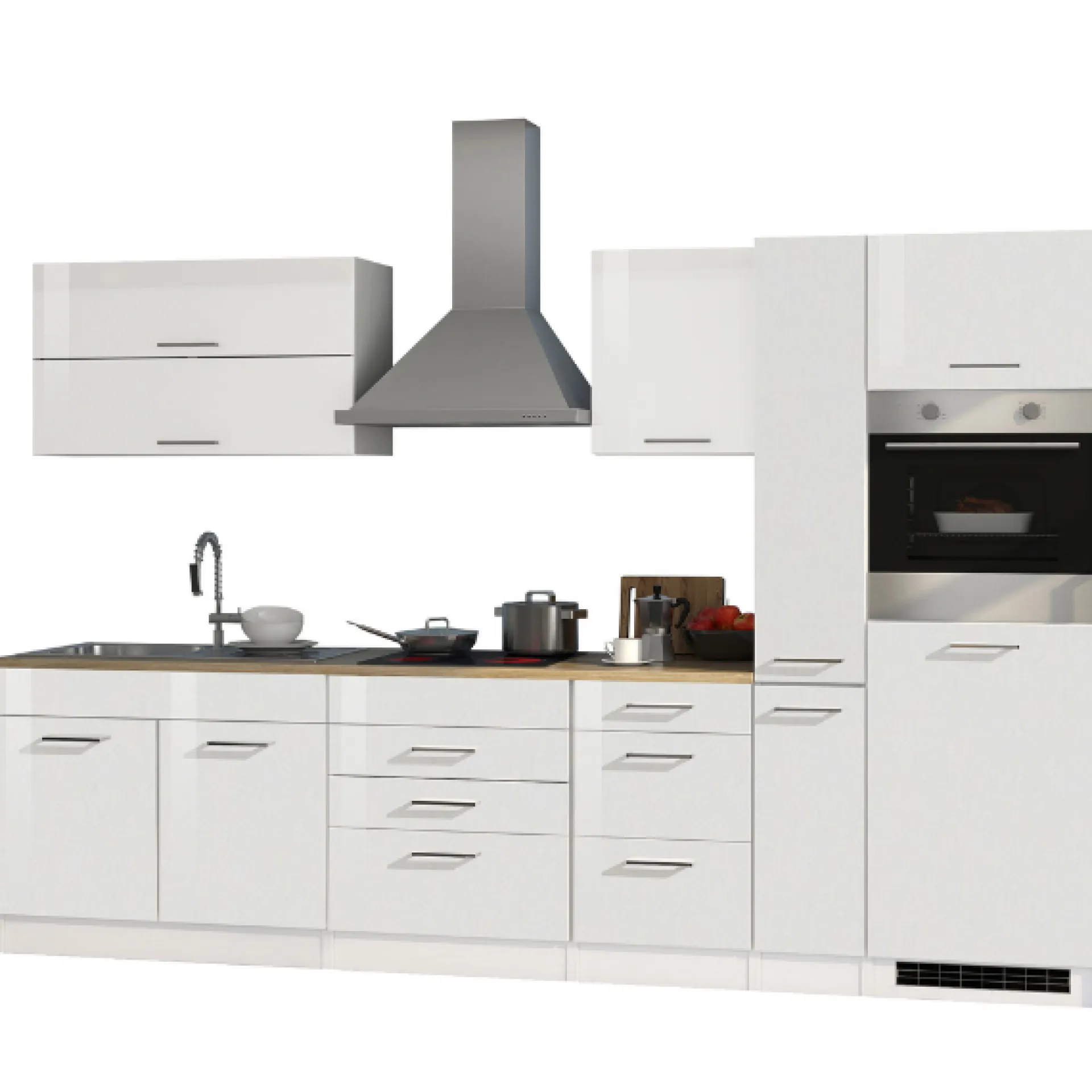 Held Küchenzeile Ragnar 320cm mit Backofen - Hochglanz weiß