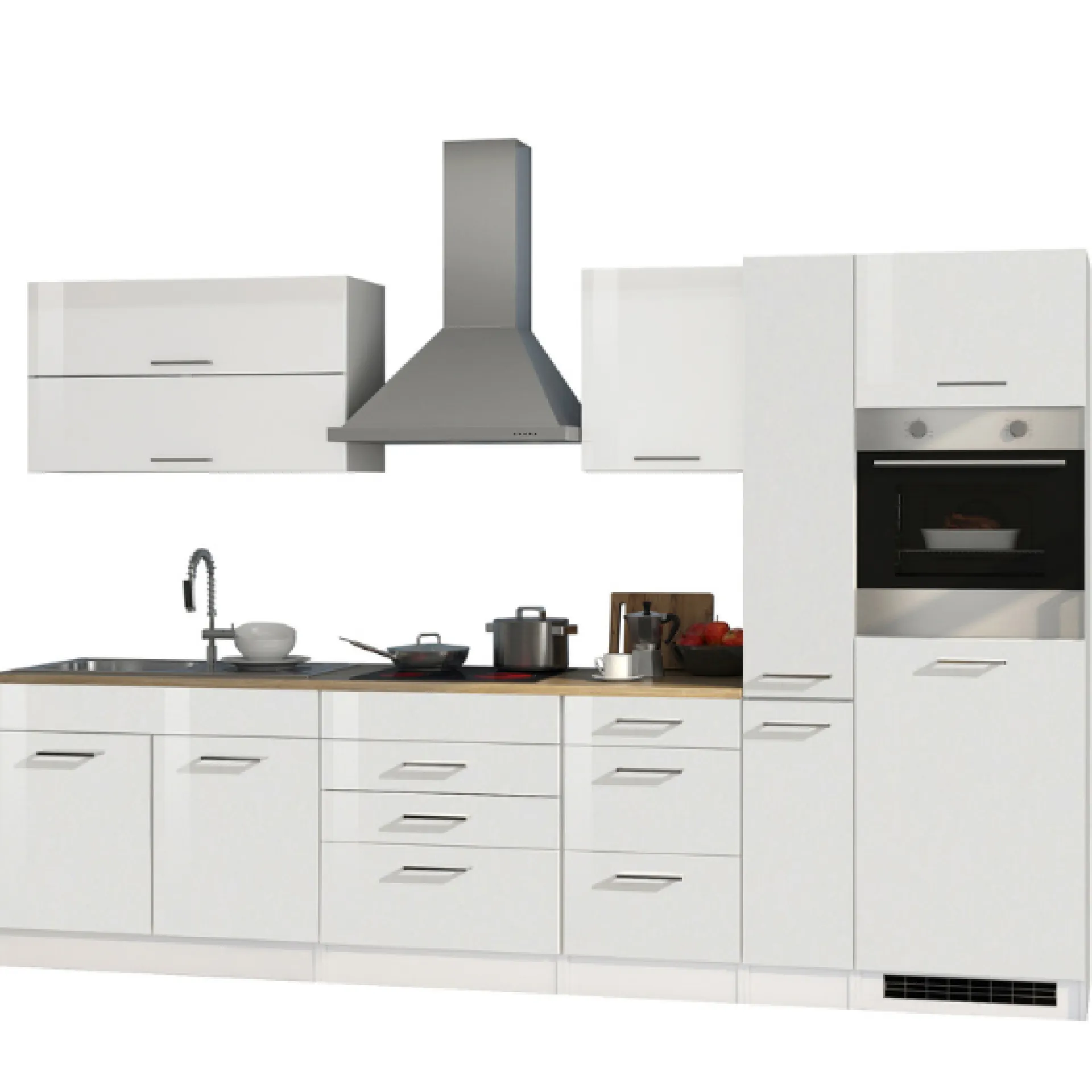 Held Küchenzeile Ragnar 320cm mit Backofen und Kühlschrank - Hochglanz weiß