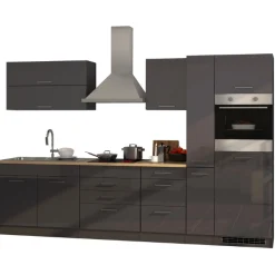 Held Küchenzeile Ragnar 320cm mit Backofen und Kühlschrank - Hochglanz