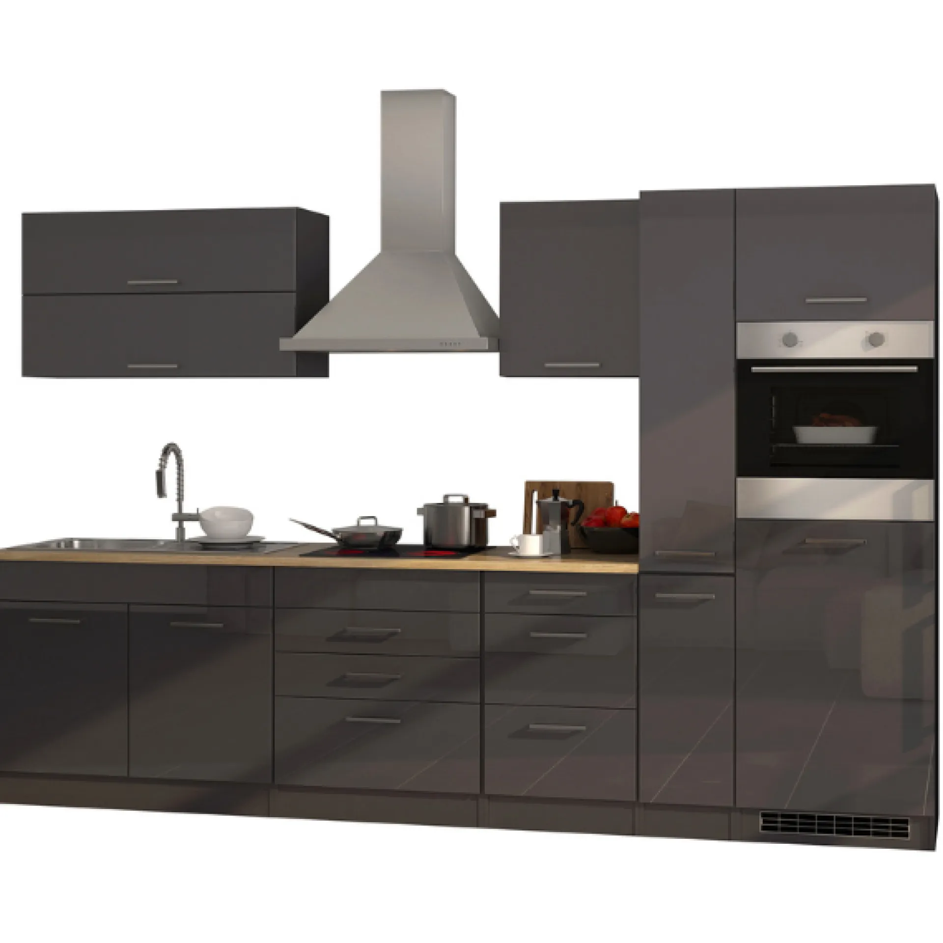 Held Küchenzeile Ragnar 320cm mit Backofen und Kühlschrank - Hochglanz