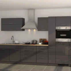 Held Küchenzeile Ragnar 320cm mit Backofen und Kühlschrank - Hochglanz