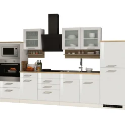 Held Küchenzeile Ragnar 330cm mit Backofen, Mikrowelle und Kühlschrank - Hochglanz weiß