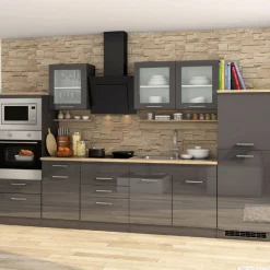 Held Küchenzeile Ragnar 330cm mit Backofen, Mikrowelle und Kühlschrank - Hochglanz