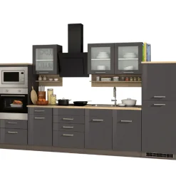 Held Küchenzeile Ragnar 330cm mit Backofen, Mikrowelle und Kühlschrank - Hochglanz
