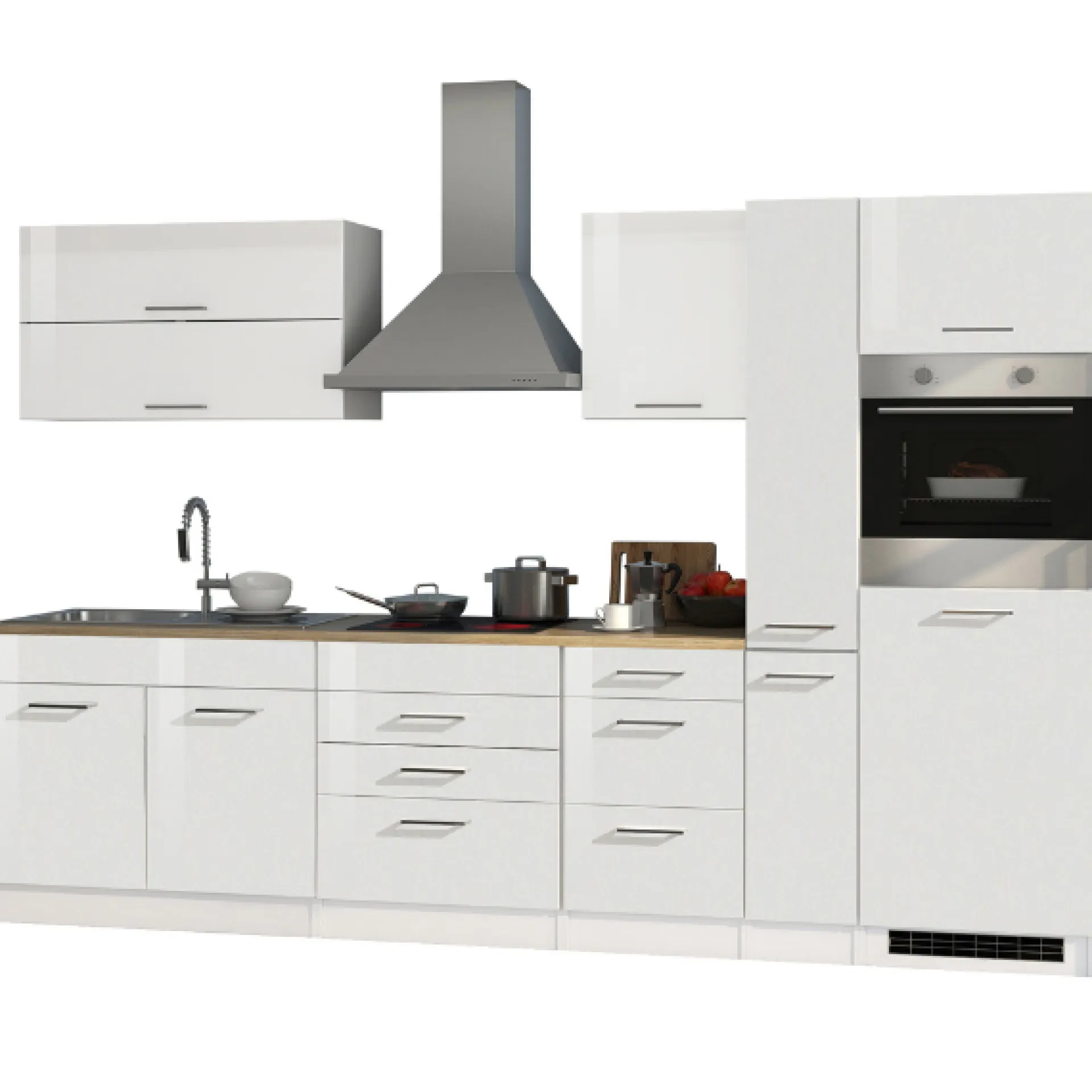 Held Küchenzeile Ragnar 320cm mit Backofen und Kühlschrank - Hochglanz weiß