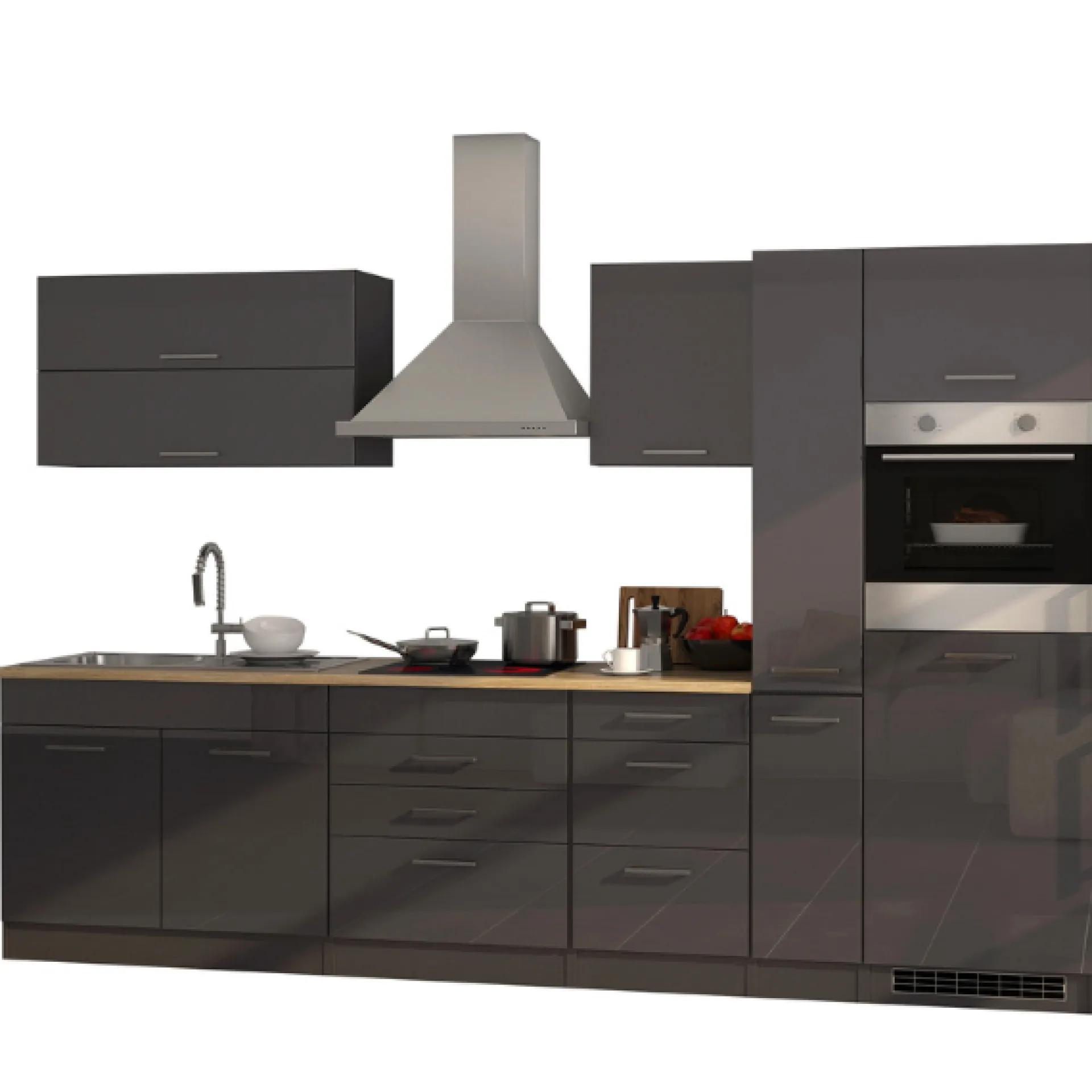 Held Küchenzeile Ragnar 320cm mit Backofen und Kühlschrank - Hochglanz