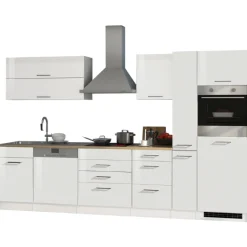 Held Küchenzeile Ragnar 330cm mit Backofen und Geschirrspüler - Hochglanz weiß