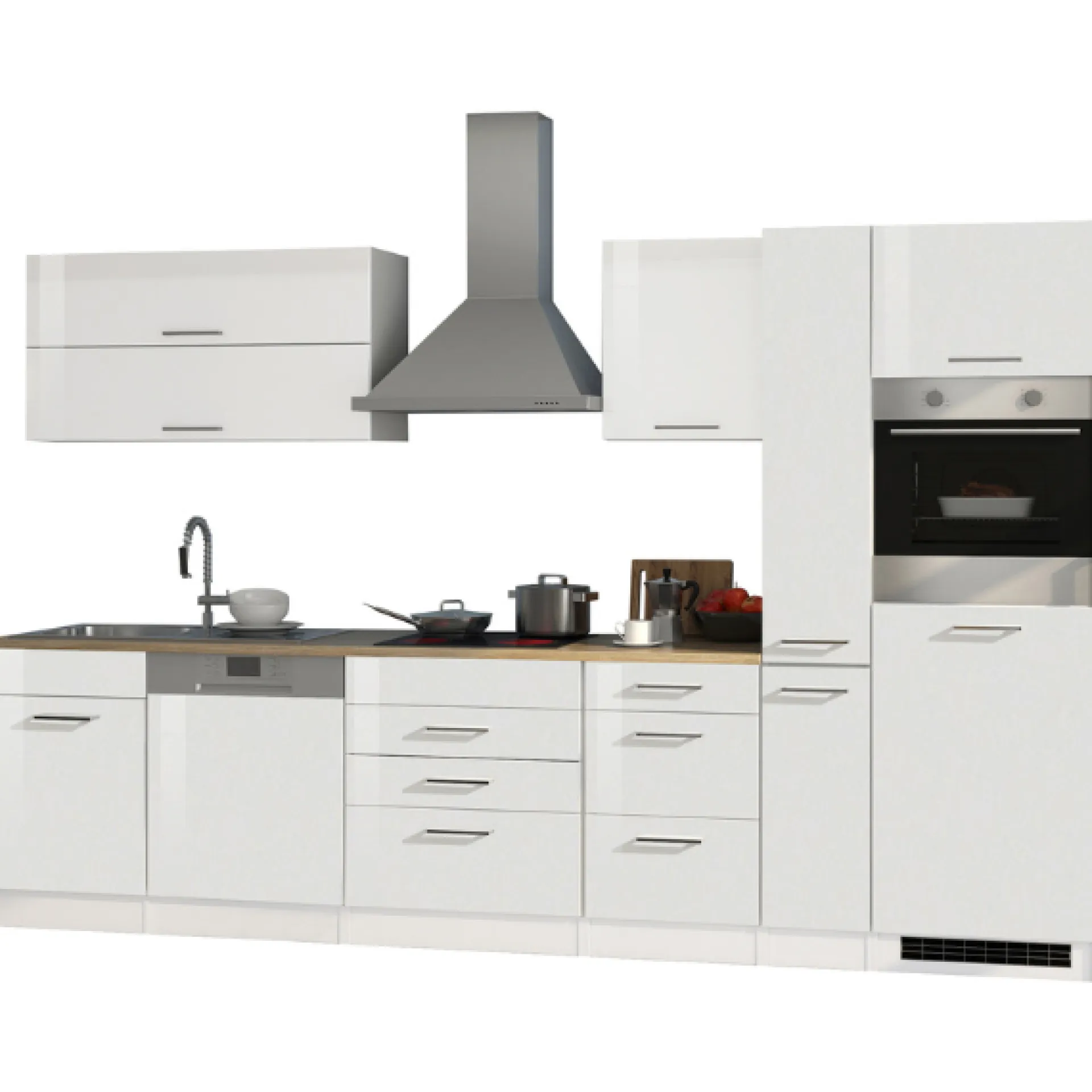 Held Küchenzeile Ragnar 330cm mit Backofen und Geschirrspüler - Hochglanz weiß