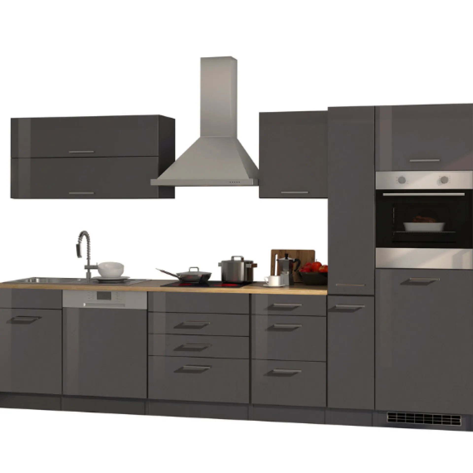 Held Küchenzeile Ragnar 330cm mit Backofen und Geschirrspüler - Hochglanz