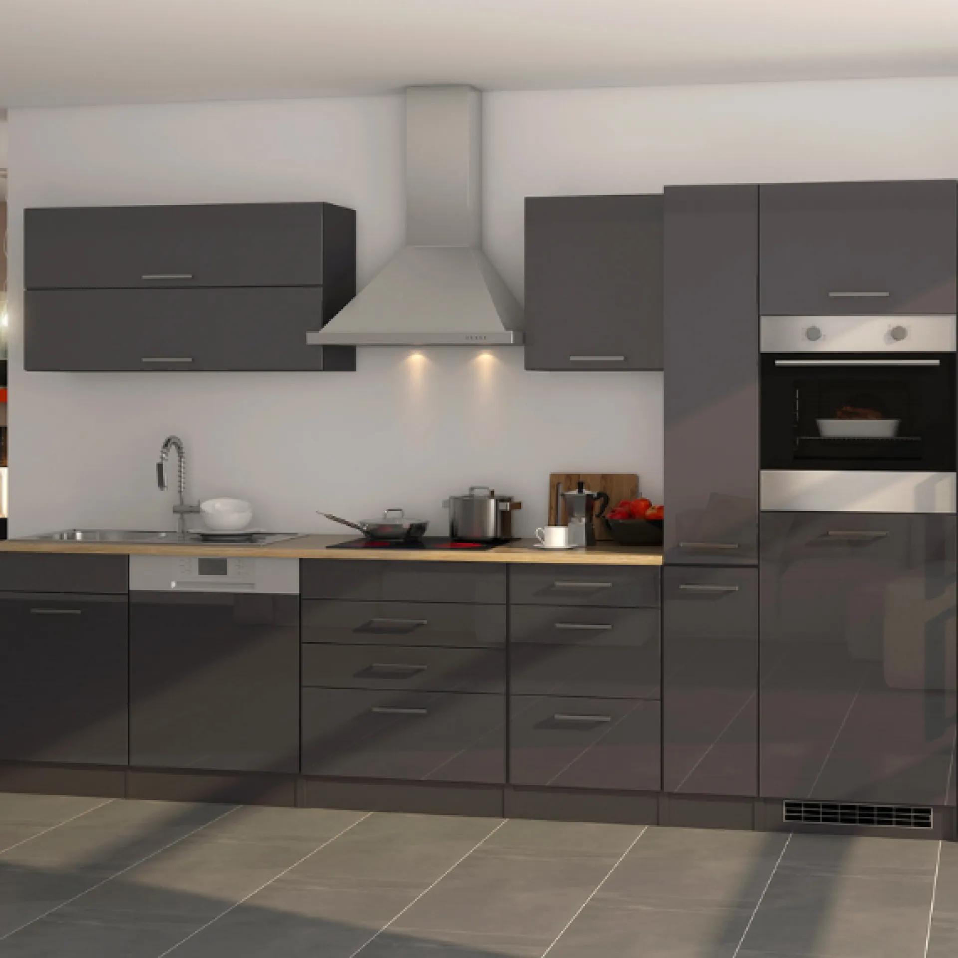 Held Küchenzeile Ragnar 330cm mit Backofen und Geschirrspüler - Hochglanz
