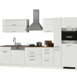 Held Küchenzeile Ragnar 330cm mit Backofen und Geschirrspüler - Hochglanz weiß