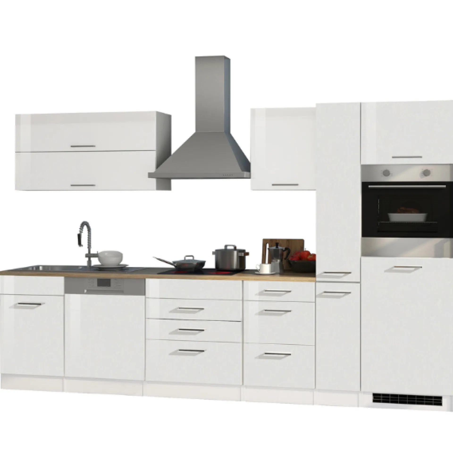 Held Küchenzeile Ragnar 330cm mit Backofen und Geschirrspüler - Hochglanz weiß