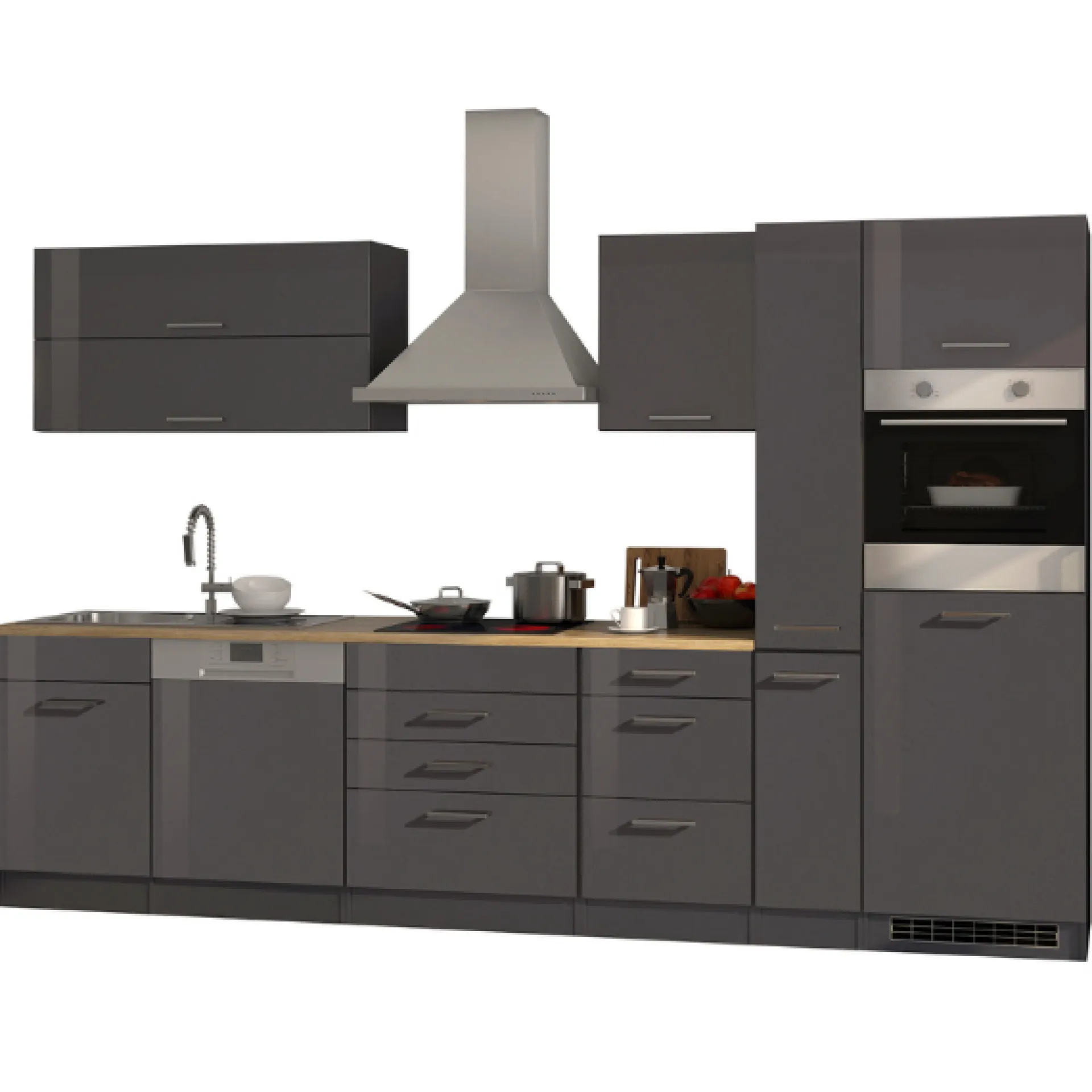 Held Küchenzeile Ragnar 330cm mit Backofen und Geschirrspüler - Hochglanz