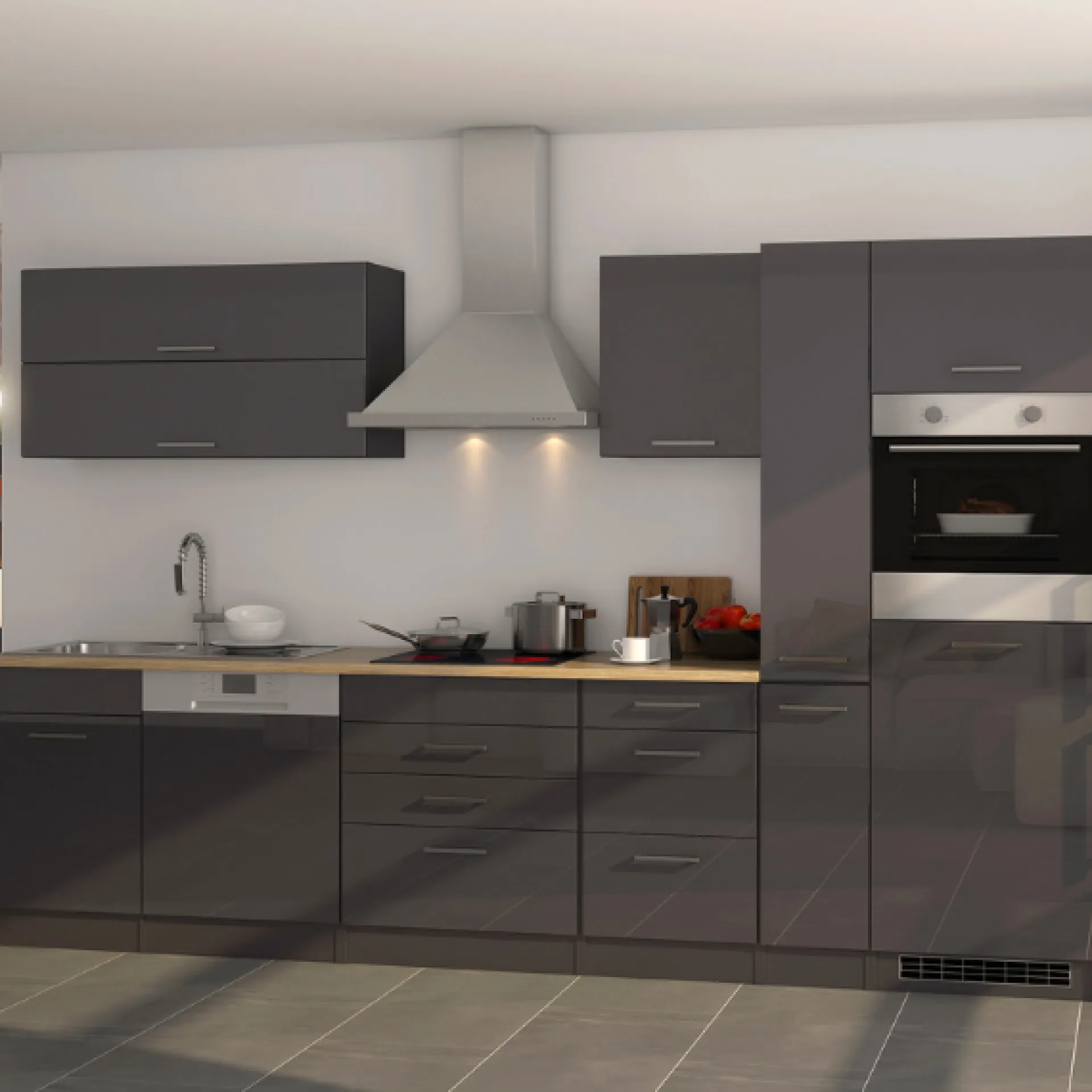 Held Küchenzeile Ragnar 330cm mit Backofen und Geschirrspüler - Hochglanz