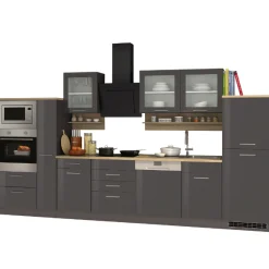 Held Küchenzeile Ragnar 370cm mit Backofen, Mikrowelle, Geschirrspüler und Kühlschrank - hochglanz