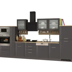 Held Küchenzeile Ragnar 370cm mit Backofen, Mikrowelle, Geschirrspüler und Kühlschrank - hochglanz