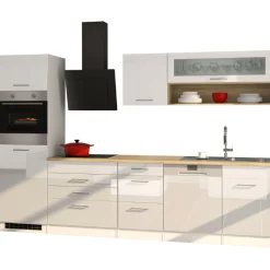 Held Küchenzeile Ragnar 300cm mit Geschirrspüler, Backofen und Kühlschrank - hochglänzend weiß