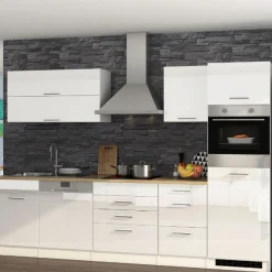 Held Küchenzeile Ragnar 300cm mit Geschirrspüler und Backofen - Hochglanz weiß