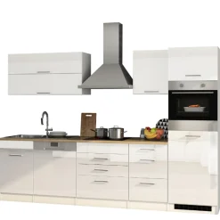 Held Küchenzeile Ragnar 300cm mit Geschirrspüler, Kühlschrank und Backofen - hochglänzend weiß