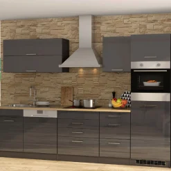 Held Küchenzeile Ragnar 300cm mit Geschirrspüler, Kühlschrank und Backofen - Hochglanz