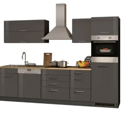 Held Küchenzeile Ragnar 300cm mit Geschirrspüler, Kühlschrank und Backofen - Hochglanz