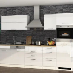 Held Küchenzeile Ragnar 300cm mit Geschirrspüler, Kühlschrank und Backofen - hochglänzend weiß