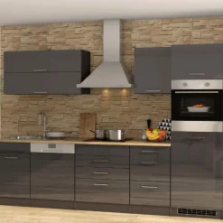 Held Küchenzeile Ragnar 300cm mit Geschirrspüler, Kühlschrank und Backofen - Hochglanz