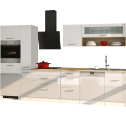 Held Küchenzeile Ragnar 330cm mit Geschirrspüler, Backofen und Kühlschrank - hochglänzend weiß