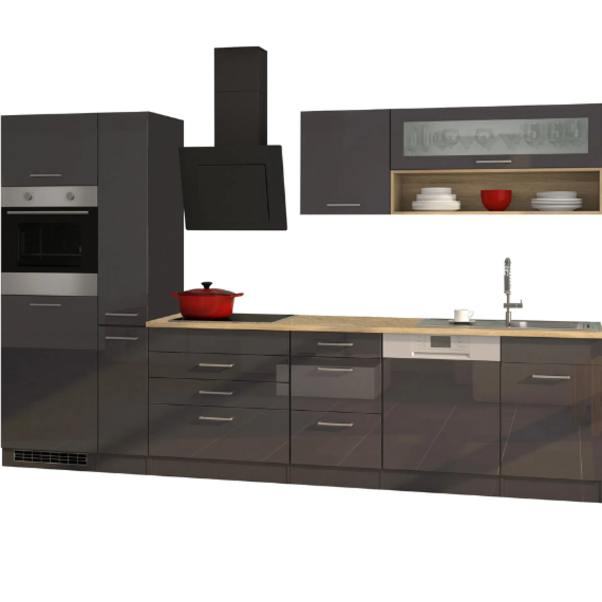 Held Küchenzeile Ragnar 330cm mit Geschirrspüler, Backofen und Kühlschrank - Hochglanz