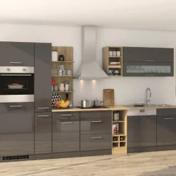 Held Küchenzeile Ragnar 340cm mit Geschirrspüler, Backofen und Kühlschrank - Hochglanz