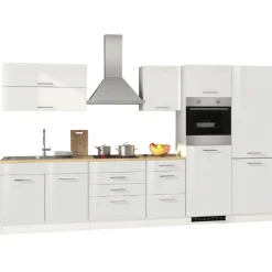 Held Küchenzeile Ragnar 350cm mit Kühl-Gefrierkombination und Backofen - Hochglanz weiß