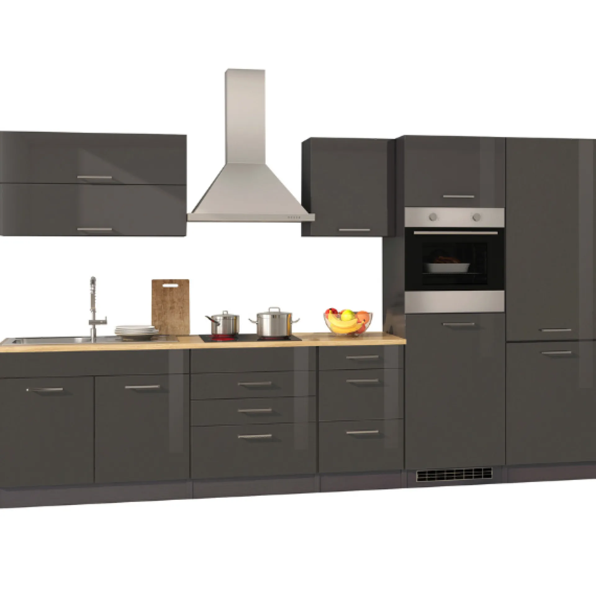 Held Küchenzeile Ragnar 350cm mit Kühl-Gefrierkombination und Backofen - Hochglanz