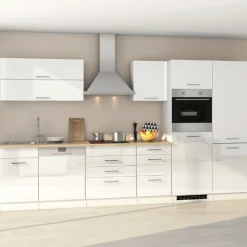Held Küchenzeile Ragnar 360cm mit Kühl-Gefrierkombination, Backofen und Geschirrspüler - Hochglanz weiß
