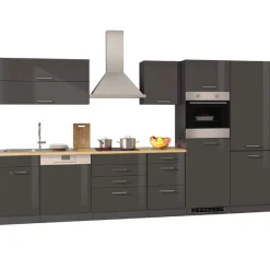 Held Küchenzeile Ragnar 360cm mit Kühl-Gefrierkombination, Backofen und Geschirrspüler - Hochglanz
