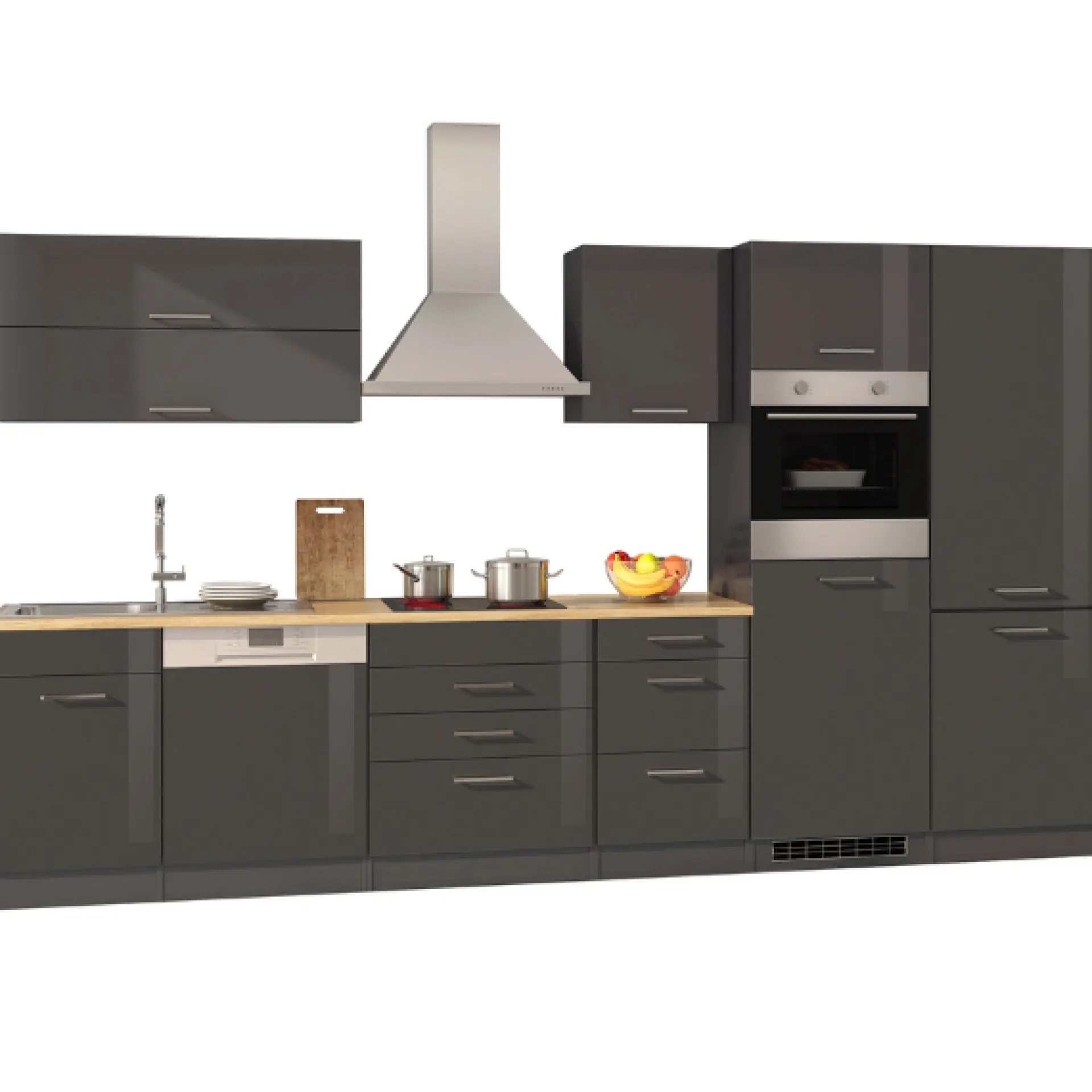 Held Küchenzeile Ragnar 360cm mit Kühl-Gefrierkombination, Backofen und Geschirrspüler - Hochglanz