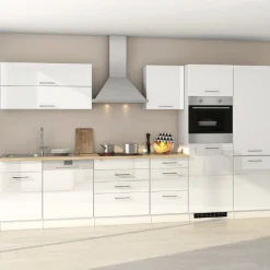 Held Küchenzeile Ragnar 360cm mit Kühl-Gefrierkombination, Backofen und Geschirrspüler - Hochglanz weiß