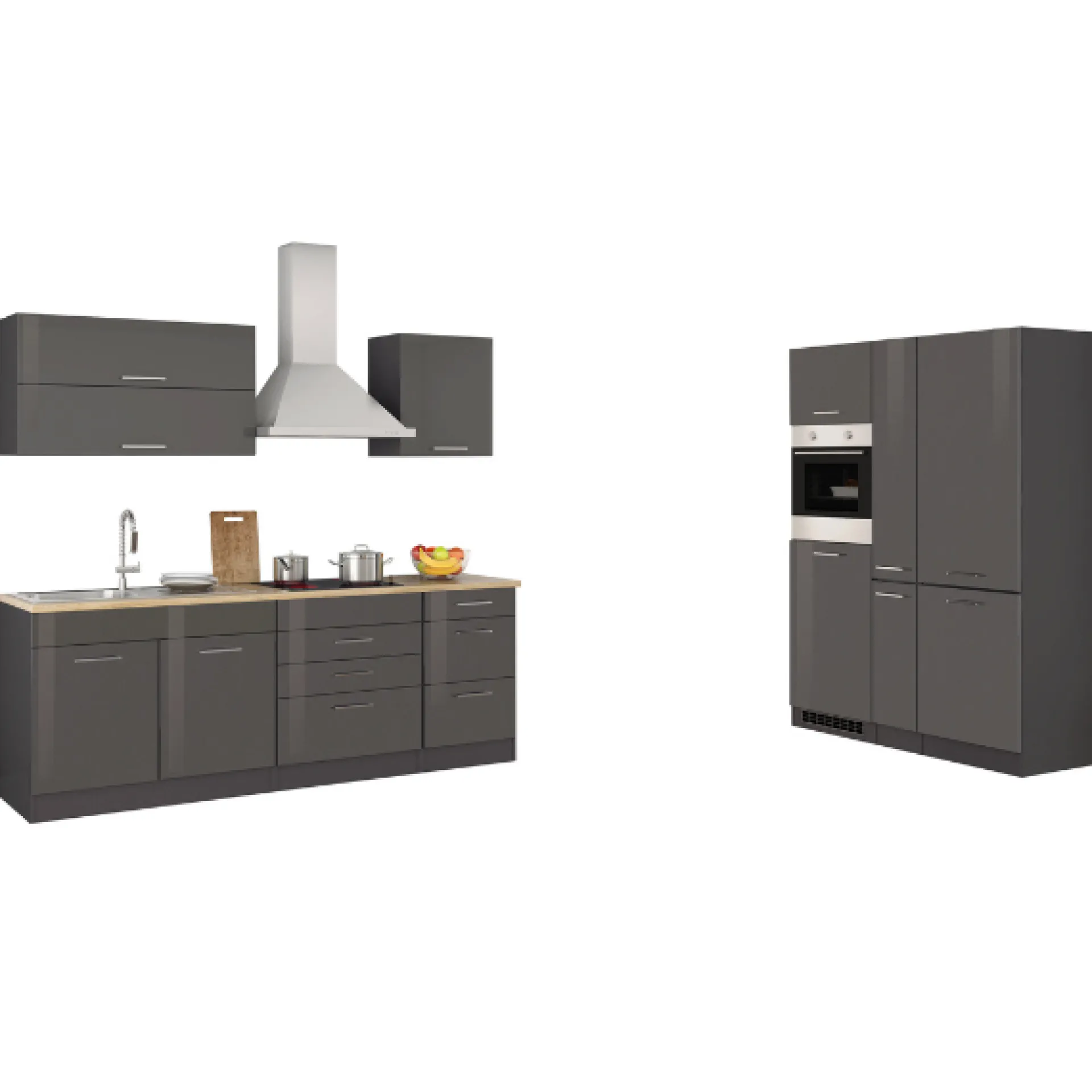Held Küchenzeile Ragnar 380cm mit Kühl-Gefrierkombination und Backofen - Hochglanz